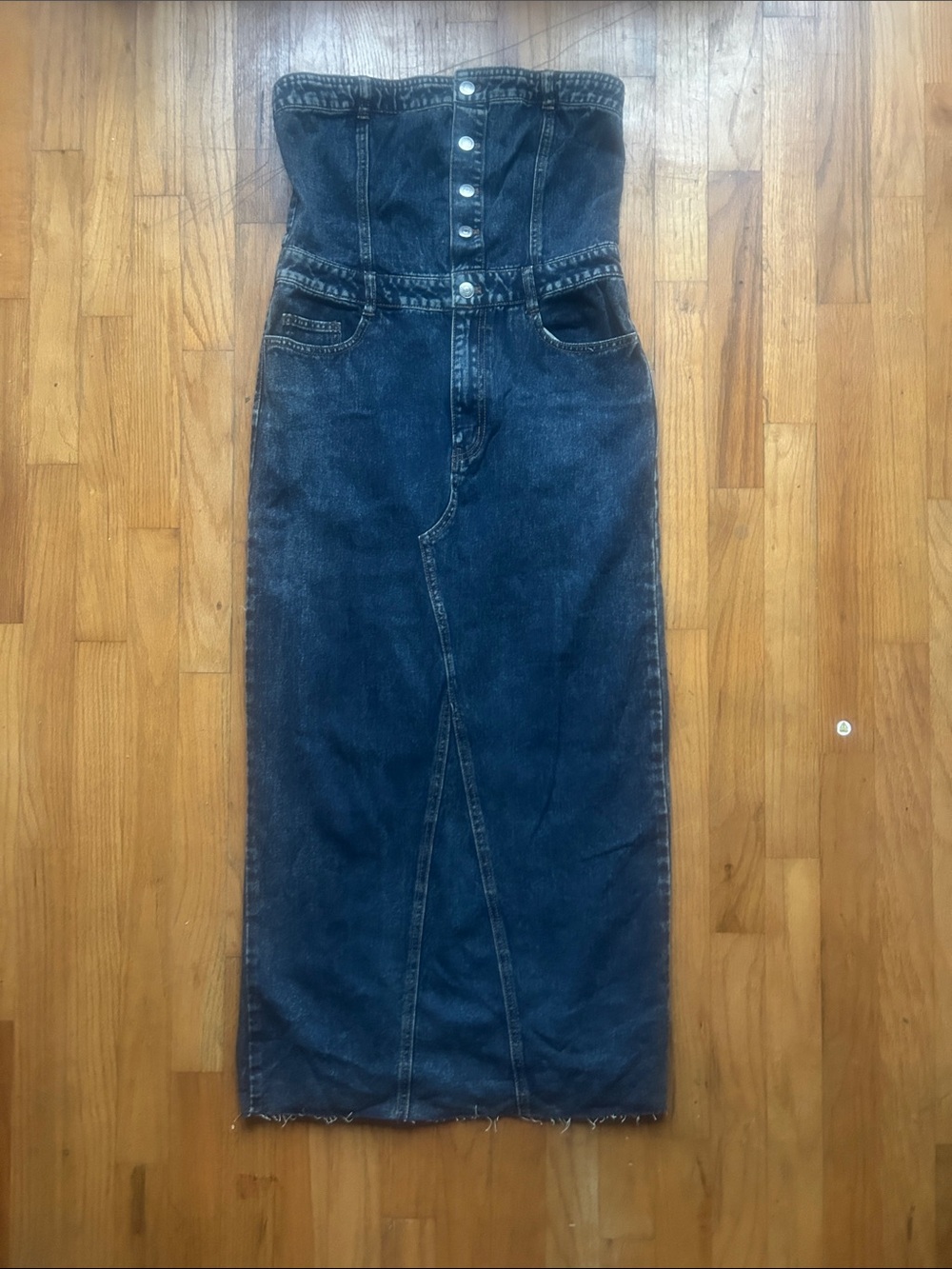 Forever 21 Dark Wash Strapless Denim Midi Dress